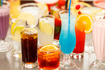 Colorful cocktails close up
