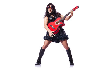 Obraz premium Man in woman clothing with guitar