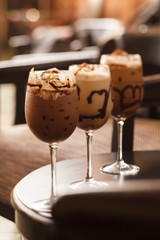 cold fresh ice coffee with chocolate close up
