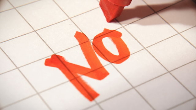 Hand drawing a no on paper macro