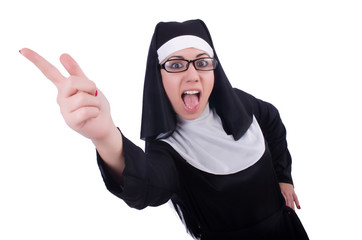 Funny nun isolated on the white