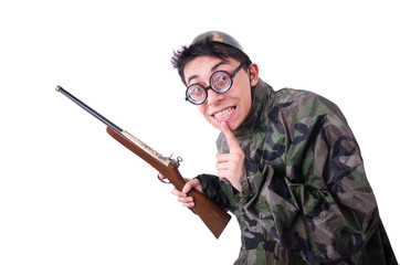 Fototapeta premium Funny soldier isolated on the white