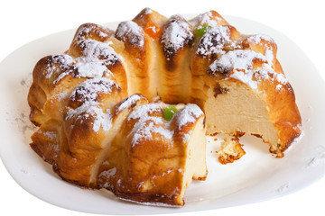 Baked cottage cheese pudding on a plate