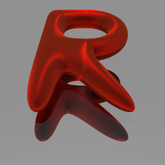 Red metallic 3d font - letter R