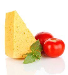 Cheese,basil and tomato isolated on white