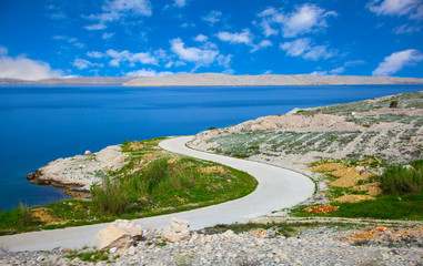 dalmatian part of the Adriatic coast and rocky beach, with blue - obrazy, fototapety, plakaty