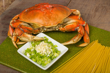 Dungeness crab and ingredients for pasta