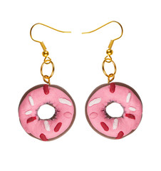 Earrings made of plastic  pink cake in the shape of a ring. coll