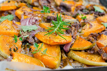 Pumpkin baked with meat