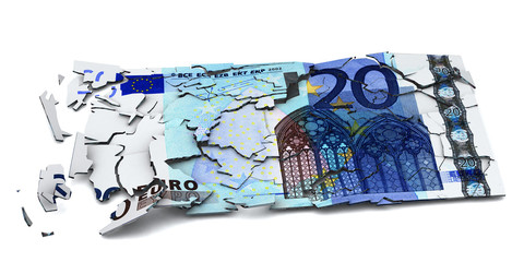 Shattered euro banknote, 3d