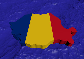 Romania map flag in abstract ocean illustration