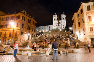 Piazza di Spagna night peoples life and Trinita dei Monti