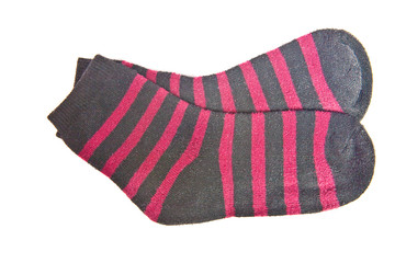 A pair of striped socks on a white background