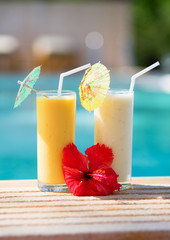 Delicious fruit smoothies on a tropical resort