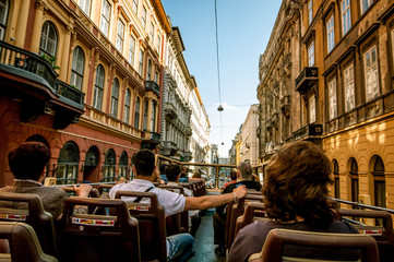 Naklejka premium Sightseeing bus on Budapest streets