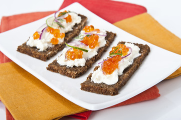 bread with cheese onion lemon and fish eggs