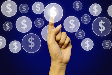 hand pressing a button on a touchscreen