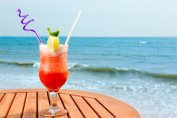 banana daiquiri cocktail with ice on the table