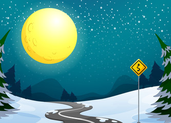 A long winding road under the bright full moon