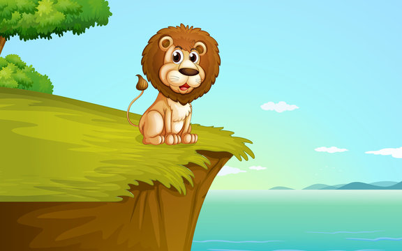 A lion sitting at the cliff
