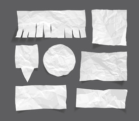 white blank wrinkled paper message notes vector illustration