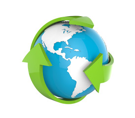 Earth Globe with Green Arrows