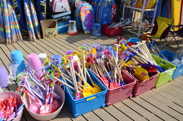 Naklejka premium Toys for sale at a beach shop