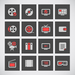 Cinema web silhouettes on grey buttons