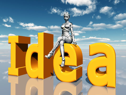 The word Idea with female Robot