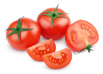 Sliced red tomato vegetables on white with clipping path