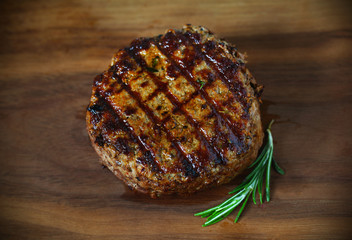 Hamburger, grilled ground beef meat patty, with grill marks