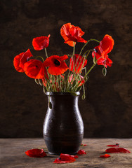 Bunch of poppies in vase