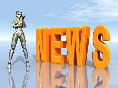 Female Robot with the word NEWS