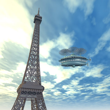 Eiffelturm mit Fantasie Luftschiff