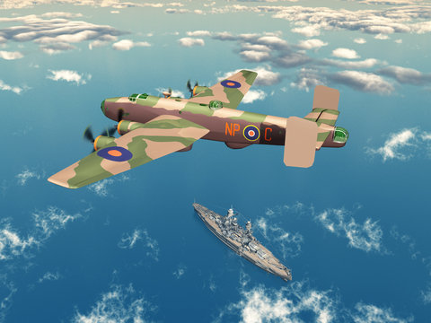 Heavy Bomber Halifax and Battleship
