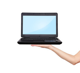 hand holding laptop