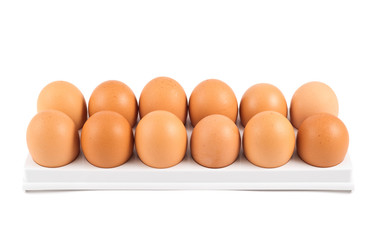 Dozen of eggs in a case isolated