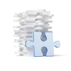 Stack of white puzzle with blue piece