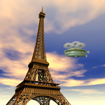 Eiffelturm mit Fantasie Luftschiff