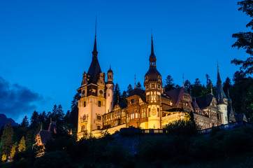 Fototapeta na wymiar Night view of Peles castle - Romania landmark