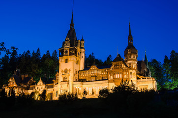 Fototapeta na wymiar Night view of Peles castle - Romania landmark