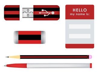 name tag. pen. pencil. USB Flash Drive Icon. vectors isolated