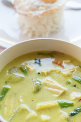 yellow curry with tofu and fried egg,Thai menu