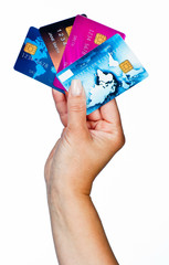 woman hand with credit cards