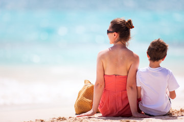 Mother and son at beach