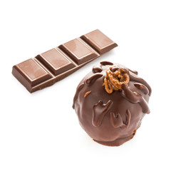 Chocolate tasty candy and a bar isolated on white background, cl