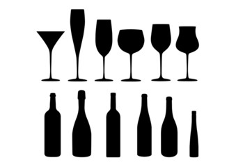 wine cocktail champagne icon set