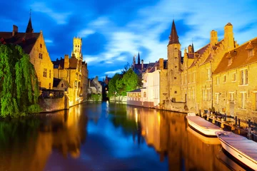 Wall murals Brugges Famous view of Bruges at night