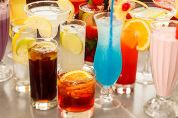 Colorful cocktails close up