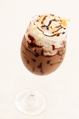 cold fresh ice coffee with chocolate close up